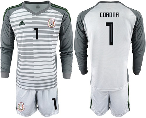 Mexico #1 Corona Grey Long Sleeves Goalkeeper Soccer Country Jersey